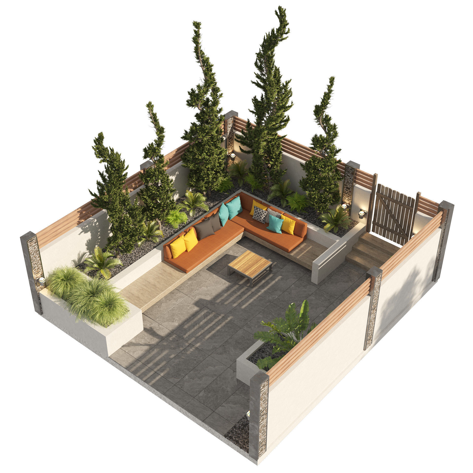 Garden bench with greenery 3D model_1