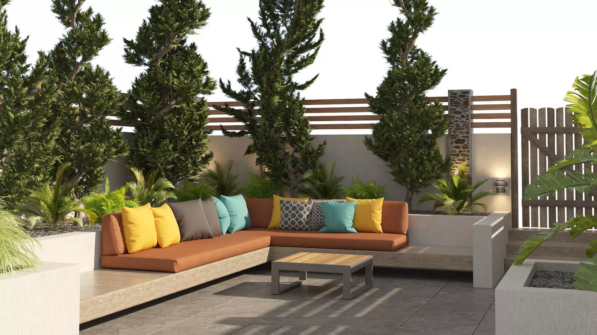 Garden bench with greenery 3D model_0