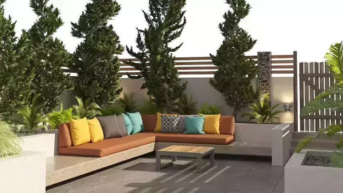 Garden bench with greenery 3D model