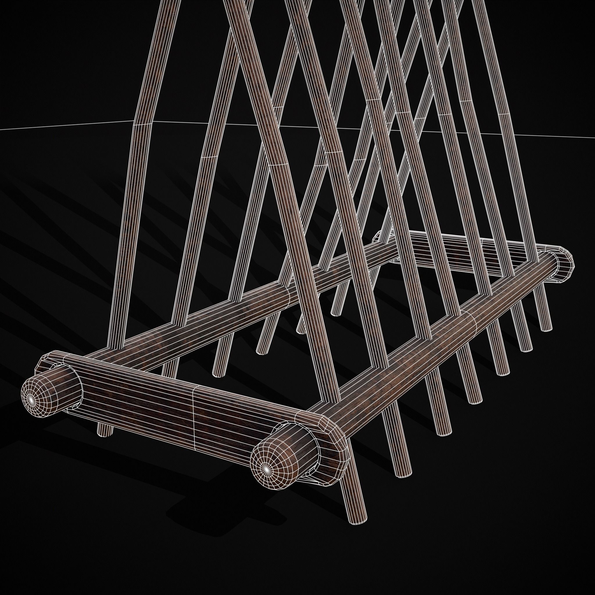 Wooden Triangle Dish Rack Low-poly 3D model_37