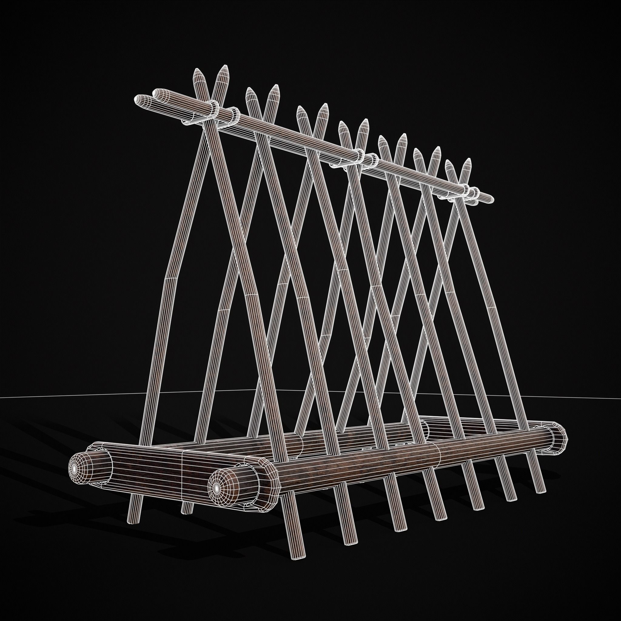 Wooden Triangle Dish Rack Low-poly 3D model_41