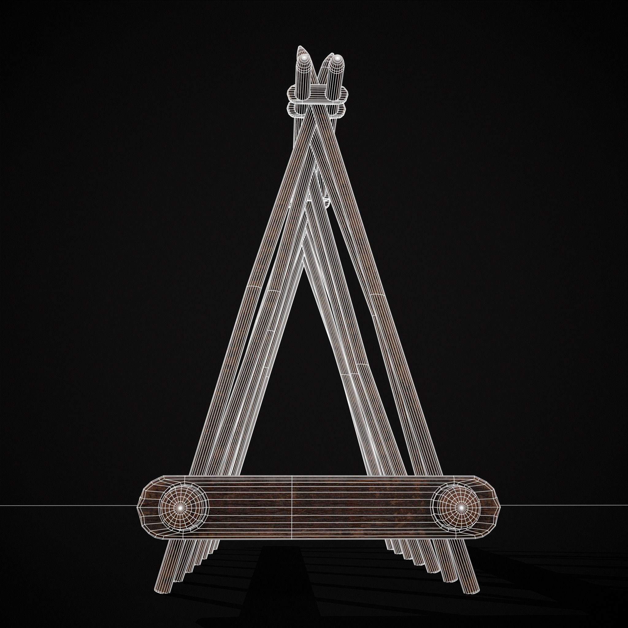 Wooden Triangle Dish Rack Low-poly 3D model_4