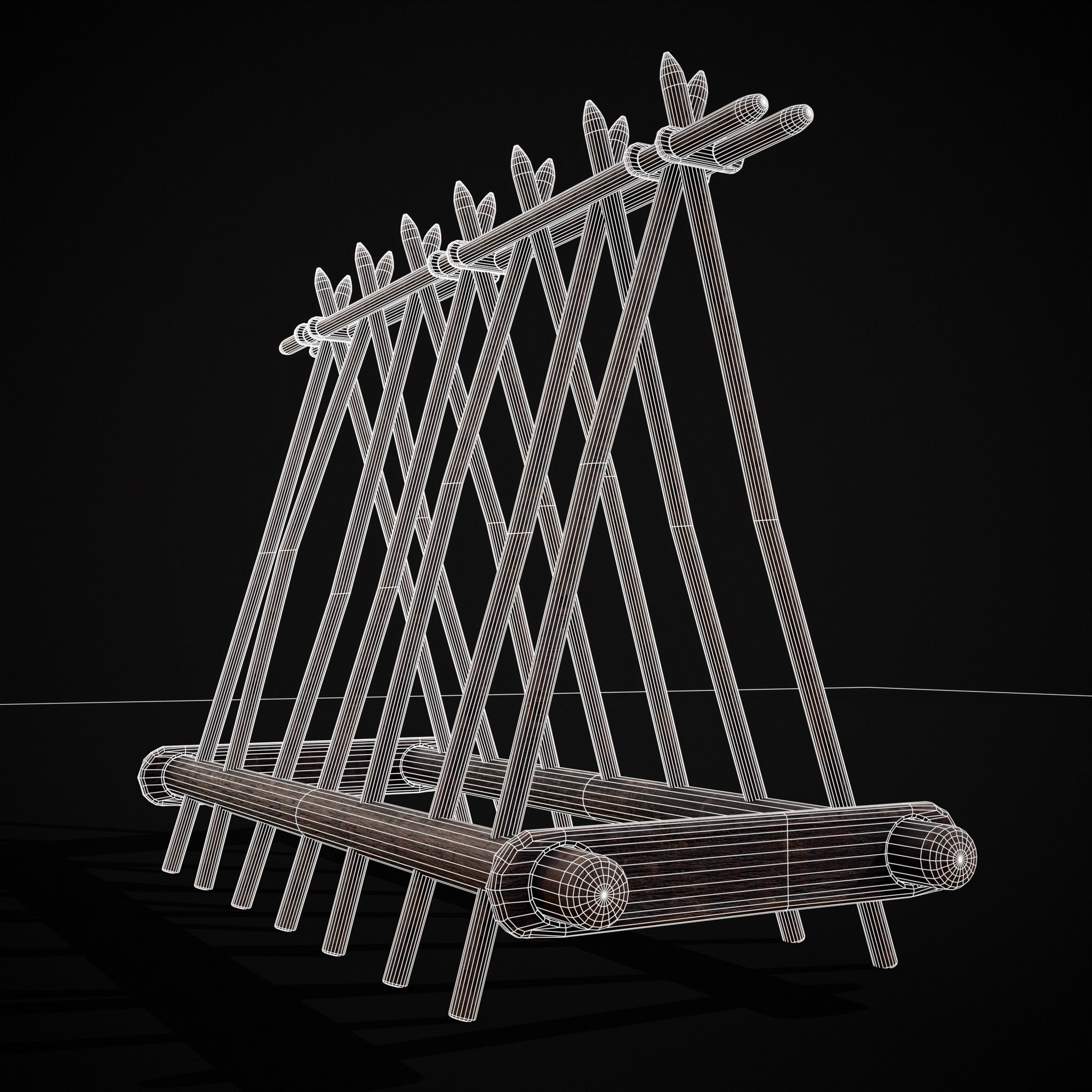 Wooden Triangle Dish Rack Low-poly 3D model_22
