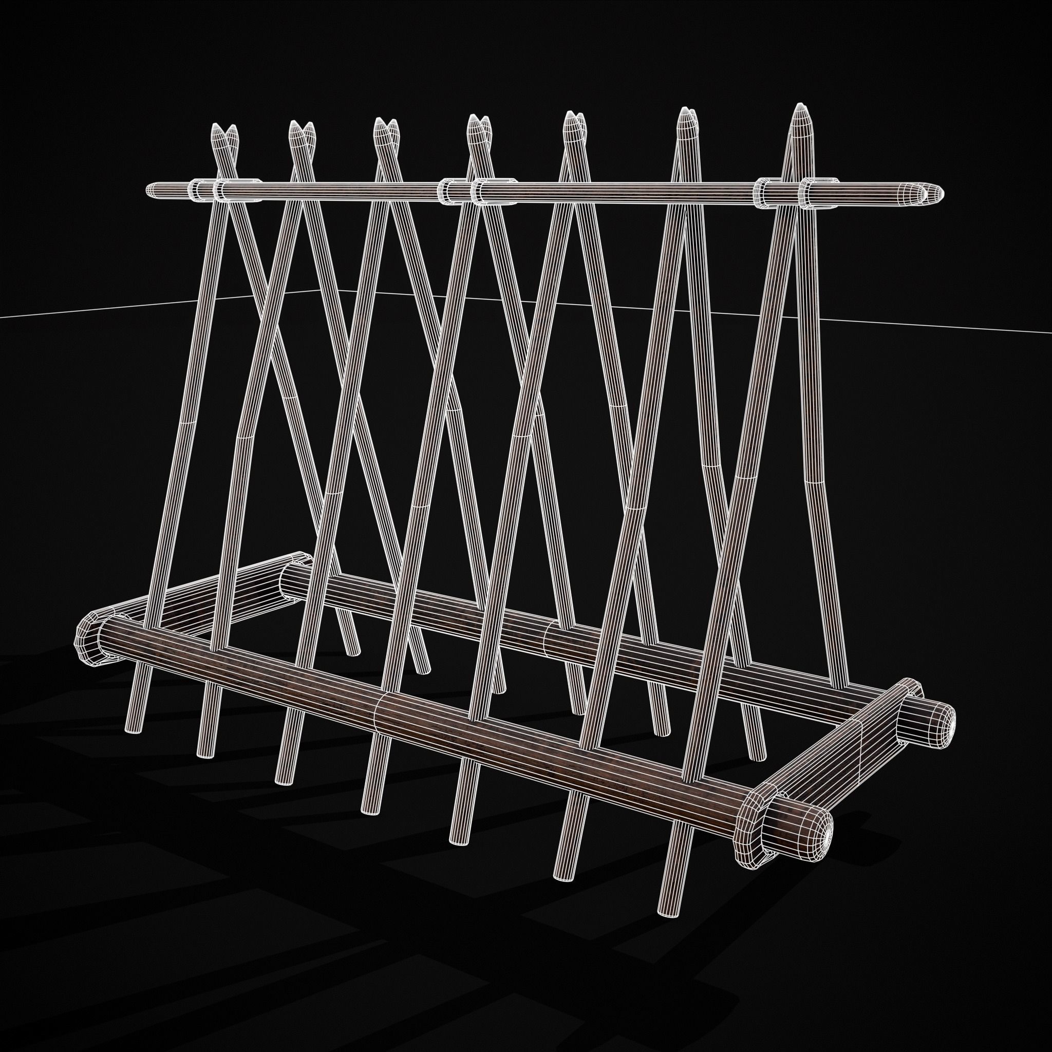 Wooden Triangle Dish Rack Low-poly 3D model_24