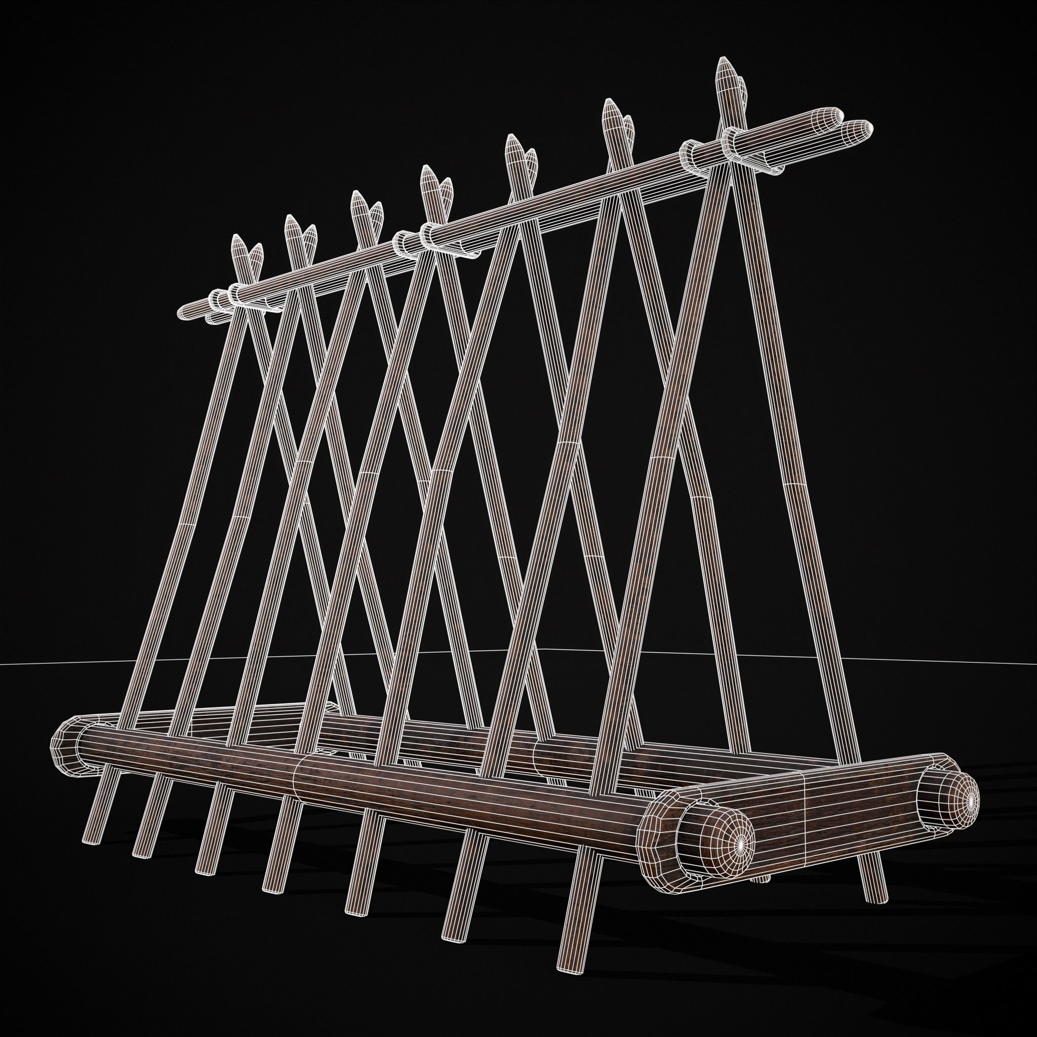 Wooden Triangle Dish Rack Low-poly 3D model_2