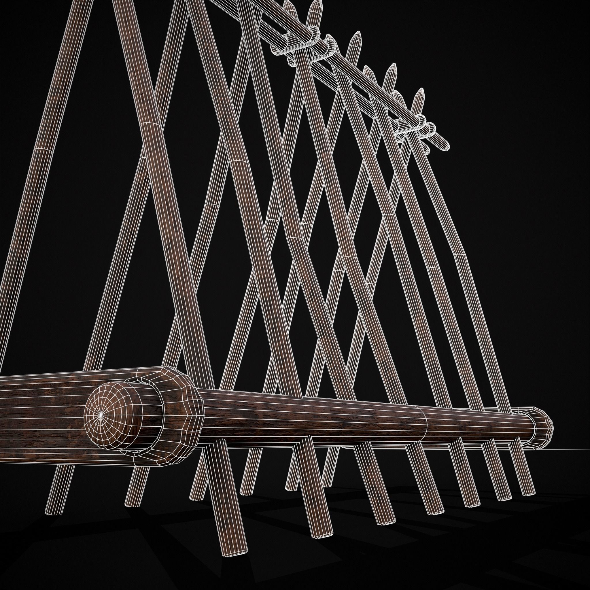 Wooden Triangle Dish Rack Low-poly 3D model_8