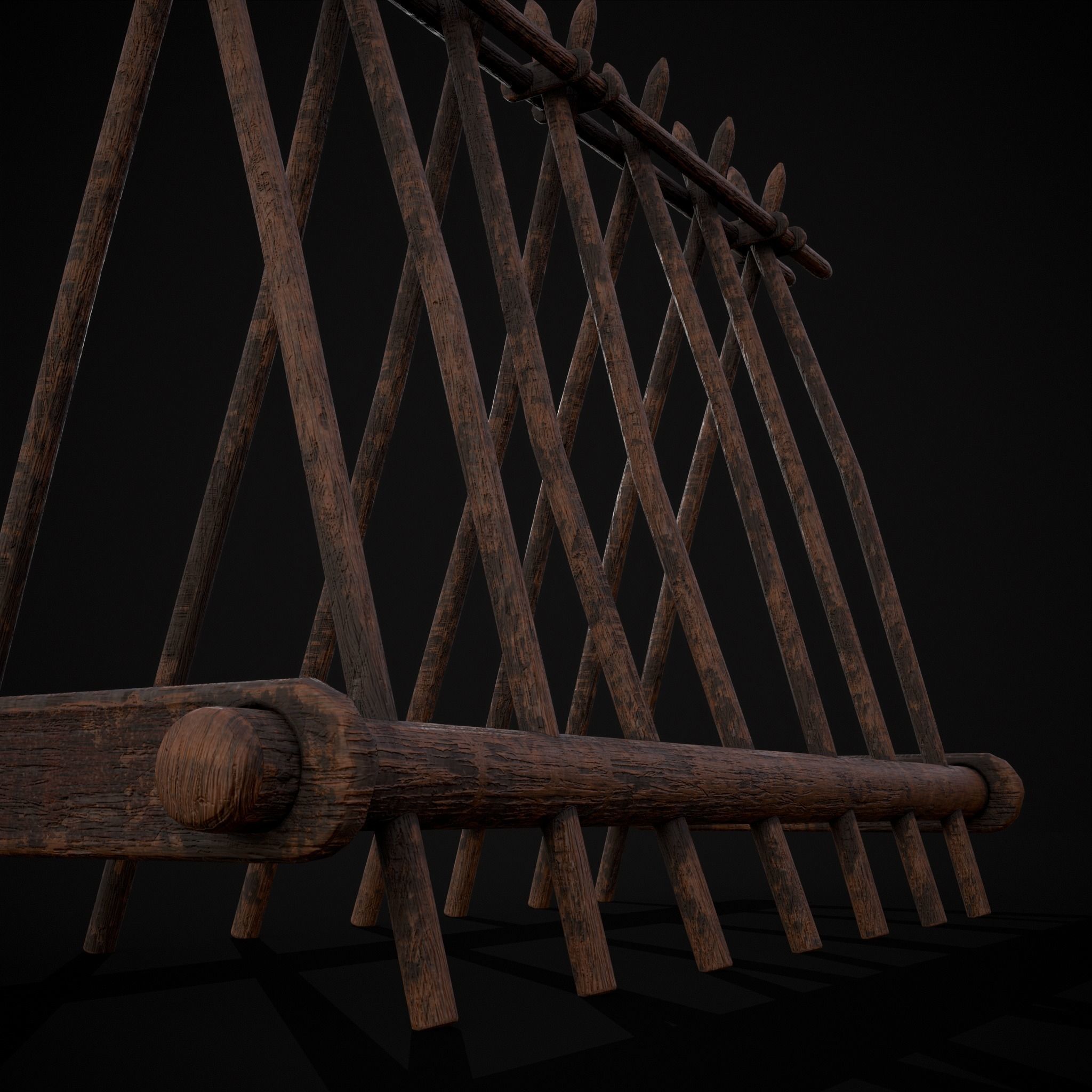 Wooden Triangle Dish Rack Low-poly 3D model_7