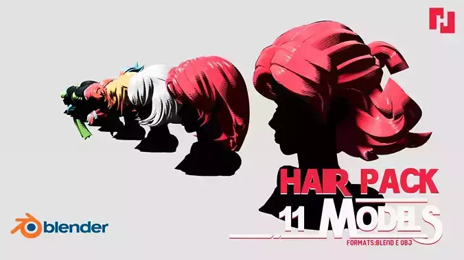 Hair pack 11 models Low-poly 3D model