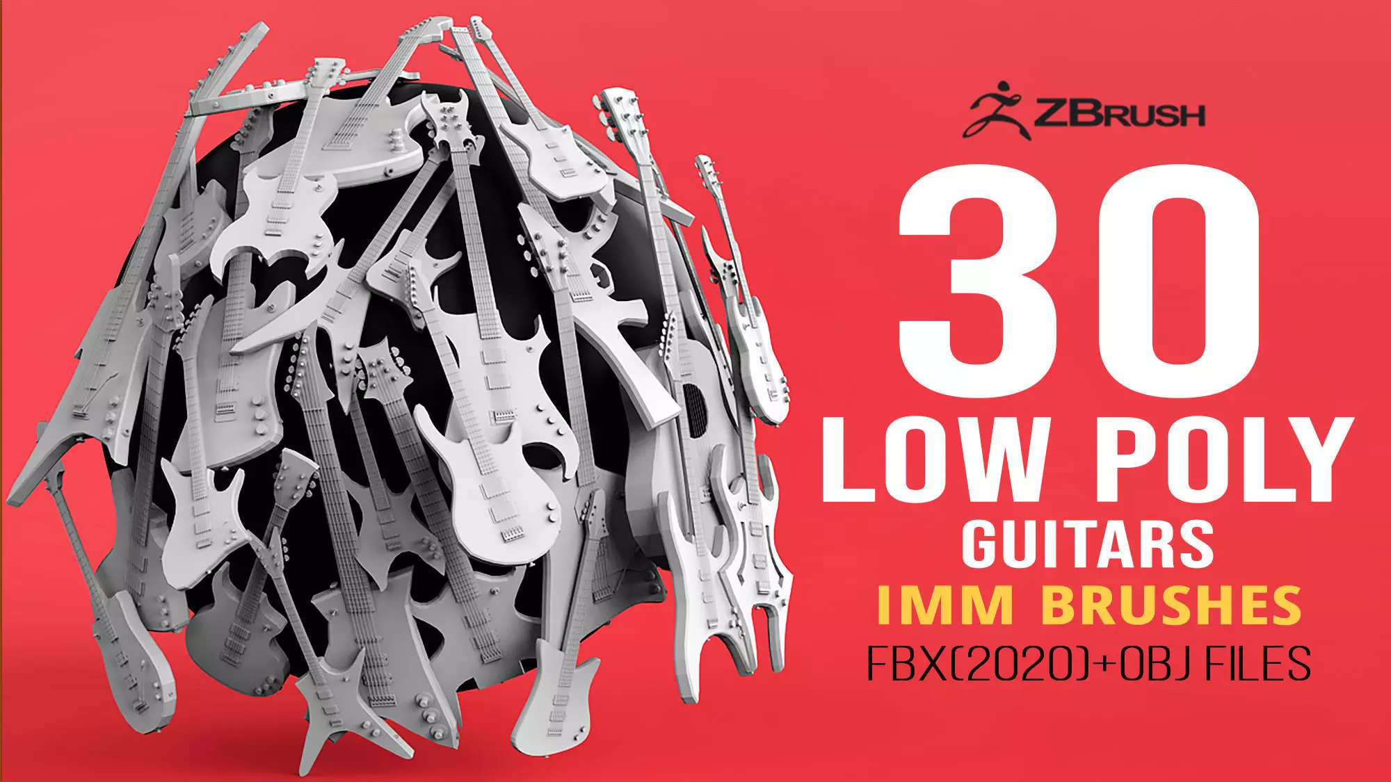 30 electric guitar shapes IMM brush Zbrush 3D model_0