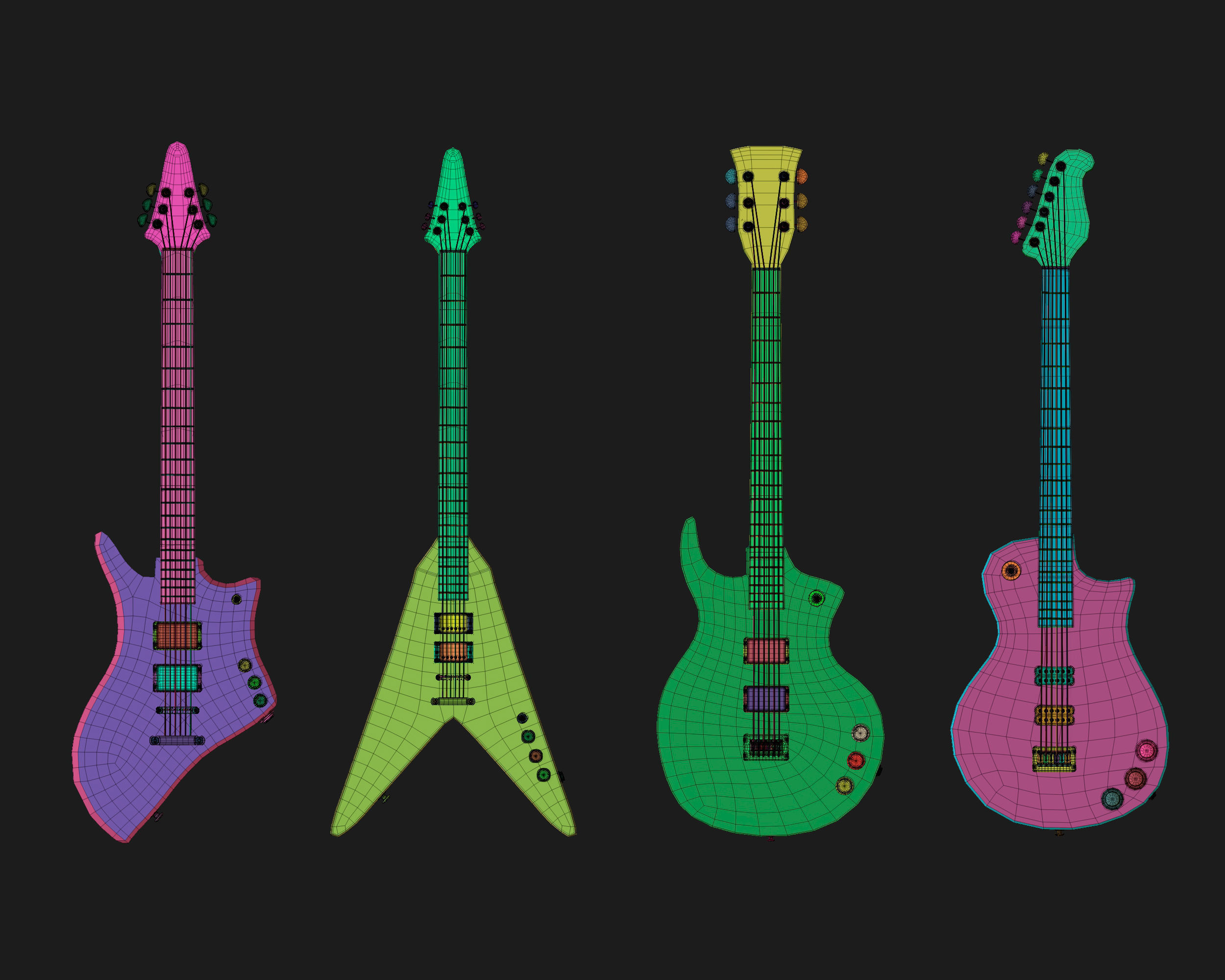 30 electric guitar shapes IMM brush Zbrush 3D model_12