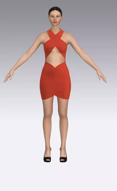 Dress  cross halterneckline and  Low-poly 3D model_0