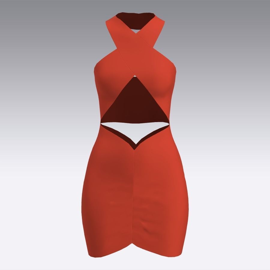 Dress  cross halterneckline and  Low-poly 3D model_1