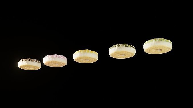 Scanned Donuts 5 flavors 1 high and 2 lowpoly versions Low-poly 3D model 7