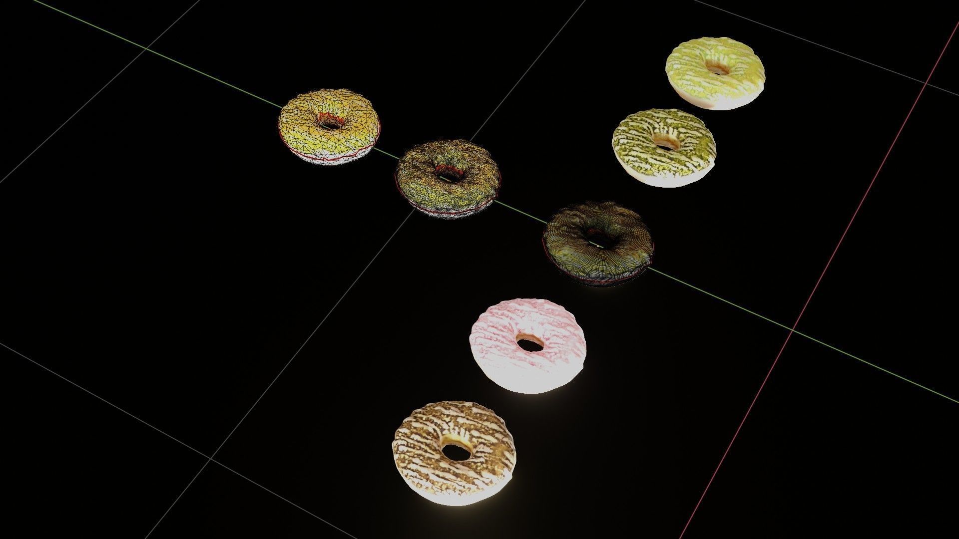 Scanned Donuts 5 flavors 1 high and 2 lowpoly versions Low-poly 3D model_29