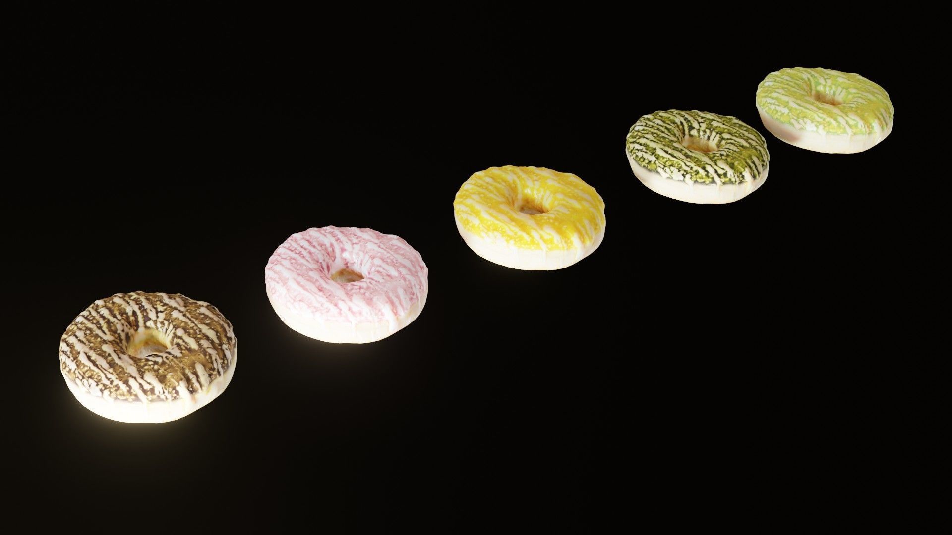 Scanned Donuts 5 flavors 1 high and 2 lowpoly versions Low-poly 3D model_16