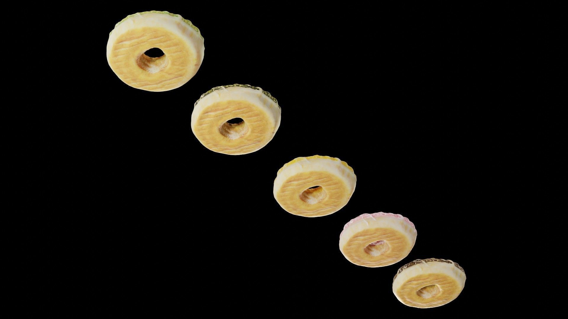 Scanned Donuts 5 flavors 1 high and 2 lowpoly versions Low-poly 3D model_25