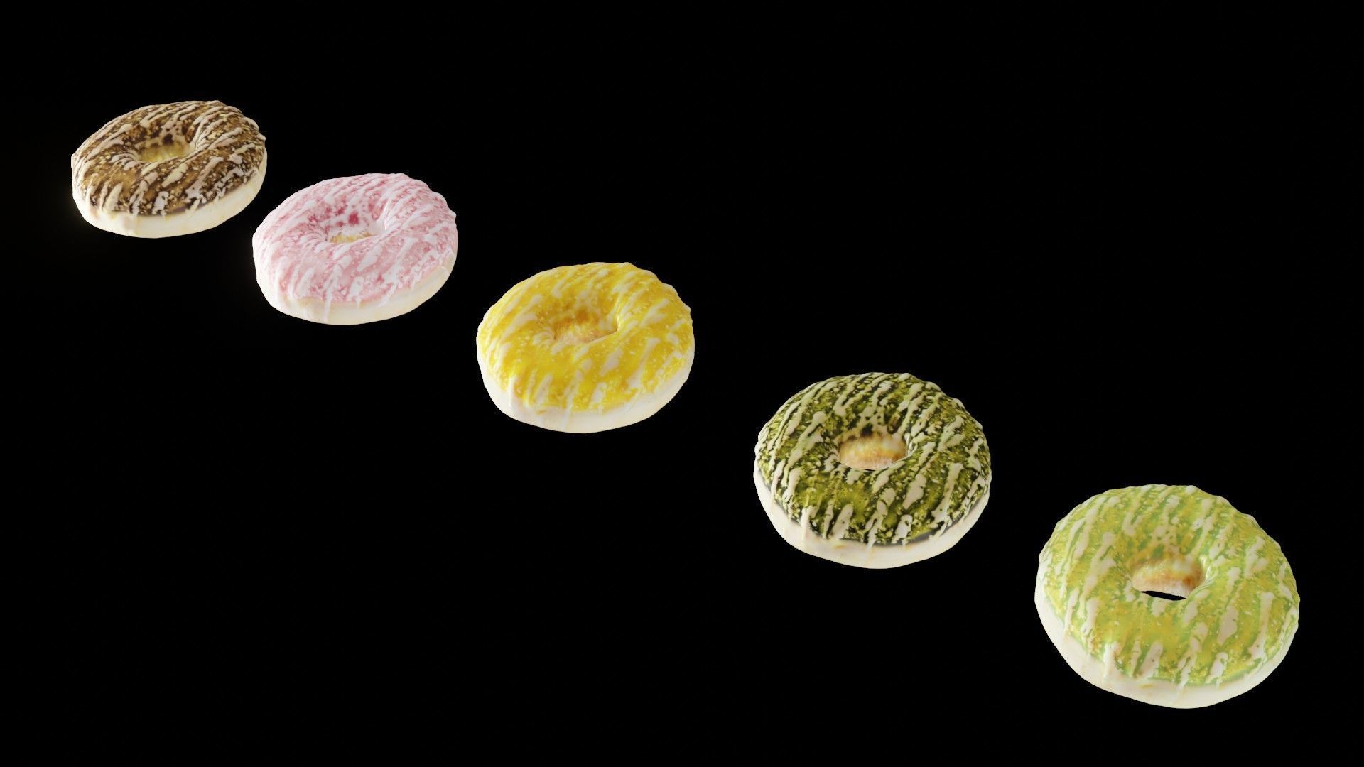 Scanned Donuts 5 flavors 1 high and 2 lowpoly versions Low-poly 3D model_14