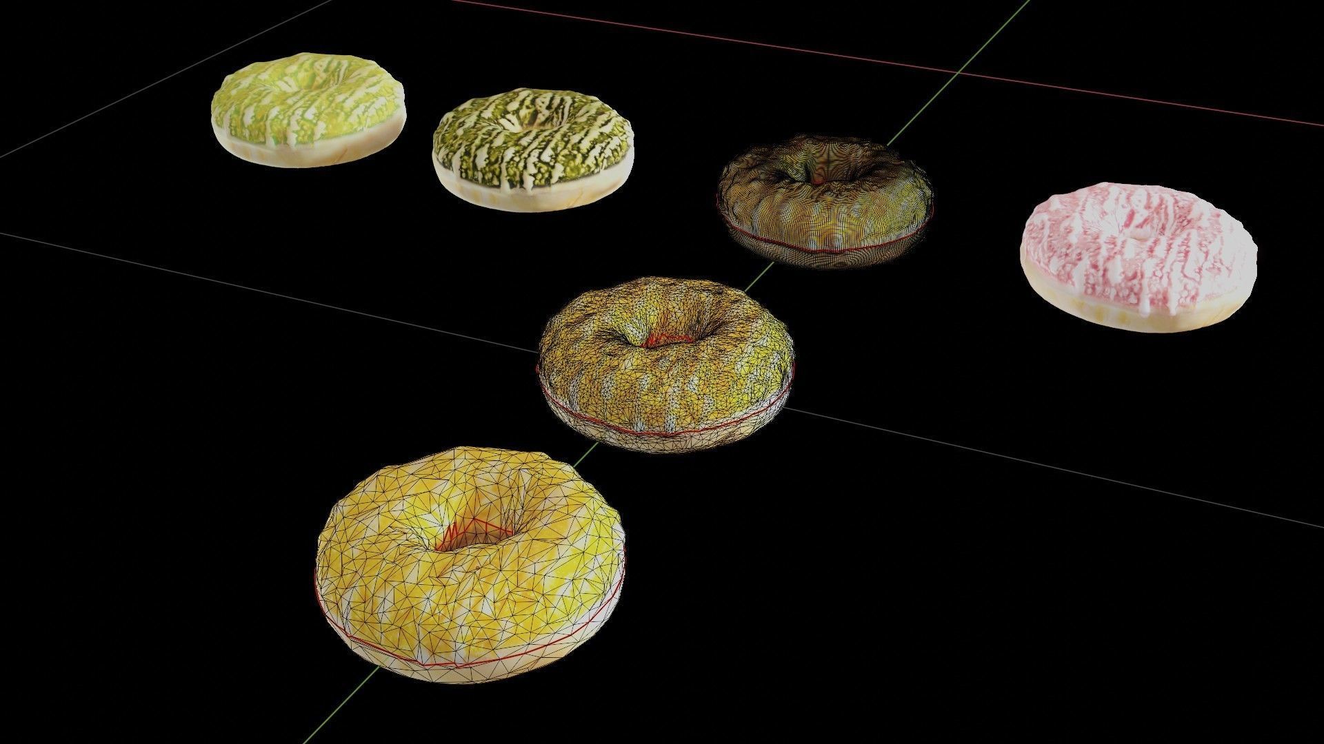 Scanned Donuts 5 flavors 1 high and 2 lowpoly versions Low-poly 3D model_33