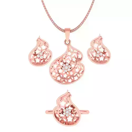Women Ring Earrings Pendant set 3dm stl 3mf glb render details 3D print model