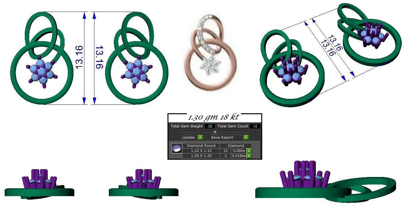 Women Ring Earrings Pendant set 3dm stl 3mf glb render details 3D print model_44