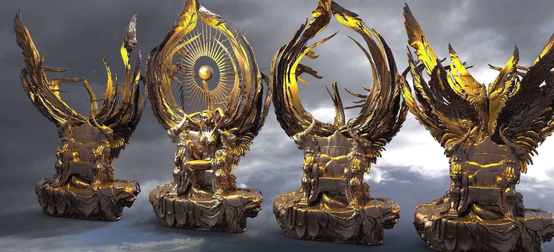 Earth Throne Queen 4 sculptures  3D model_1