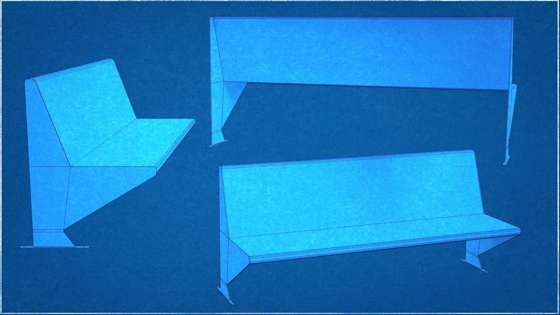 Cerdanyola Barcelona Bench Low-poly Low-poly 3D model_8