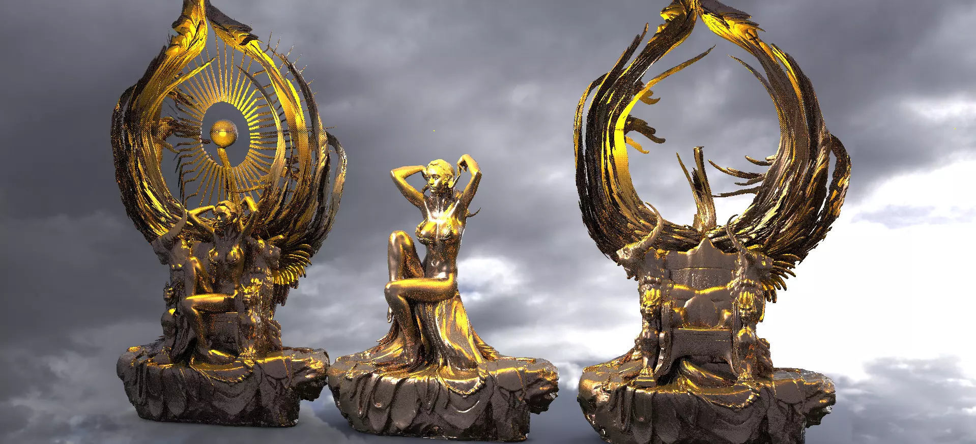 Earth Throne Queen 3 sculptures 3D model_0