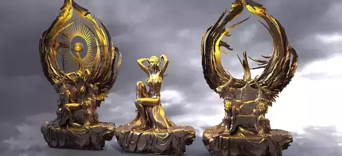 Earth Throne Queen 3 sculptures 3D model