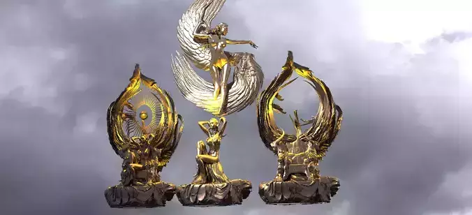 Earth Throne Queen  sculptures with Wind Sculpture  3D model