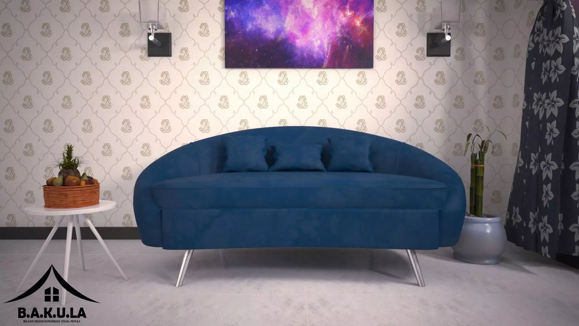 Sofa Blue Velvet 3D model