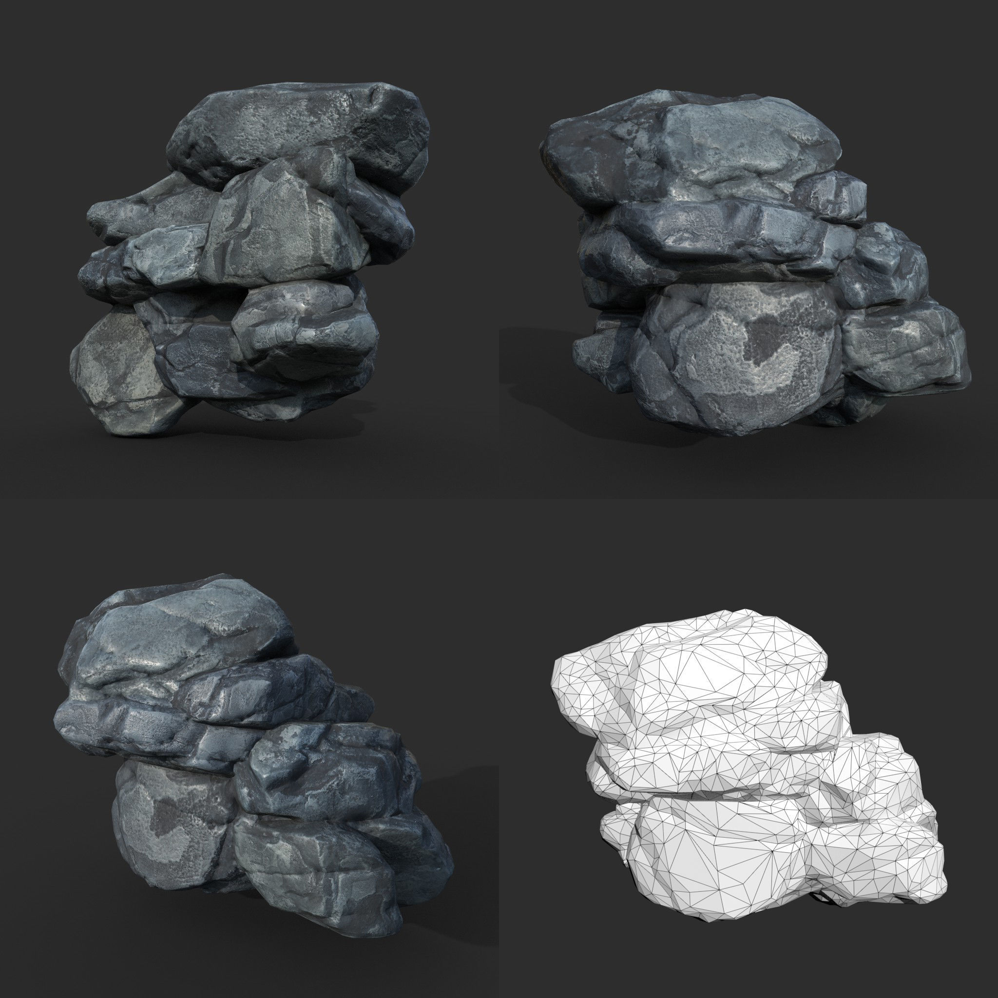 Low poly Boulder Rock 230410 Low-poly 3D model_8