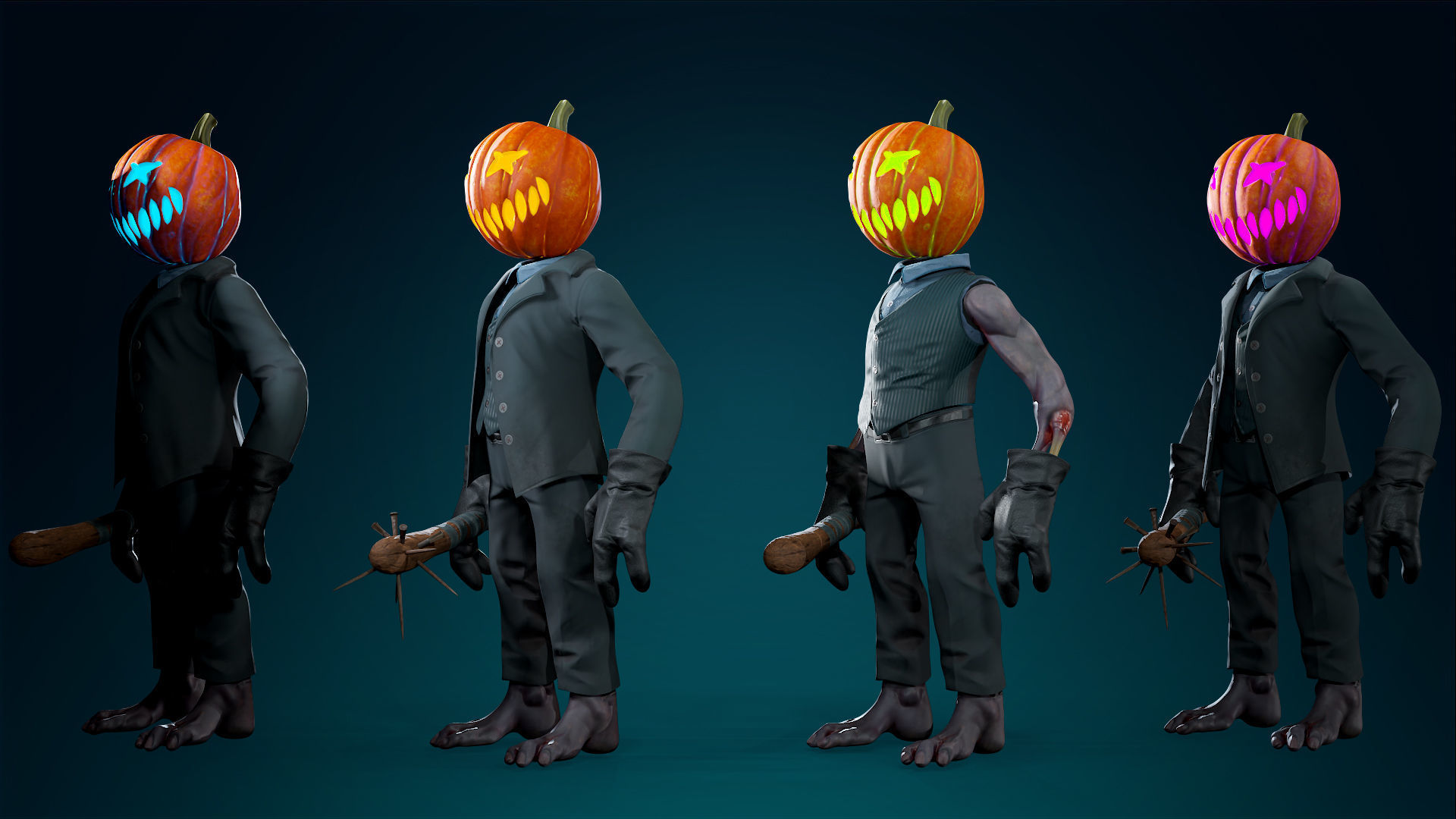 Pumpkin Costume - Rigged - Animated - Game Ready Low-poly 3D model_41