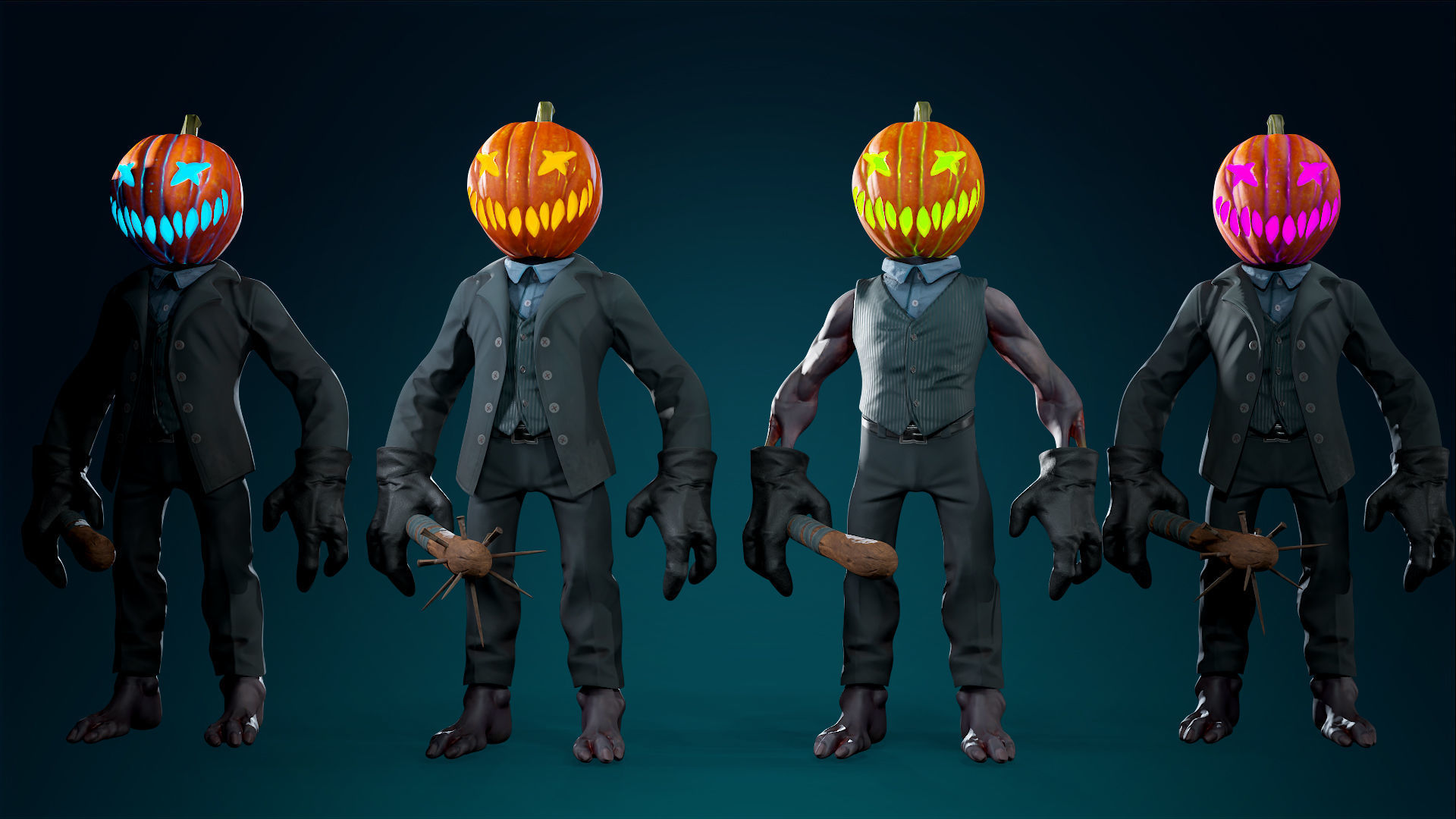 Pumpkin Costume - Rigged - Animated - Game Ready Low-poly 3D model_45
