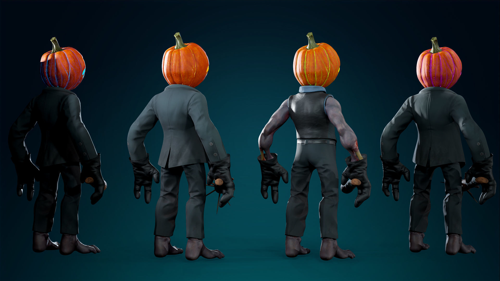 Pumpkin Costume - Rigged - Animated - Game Ready Low-poly 3D model_27