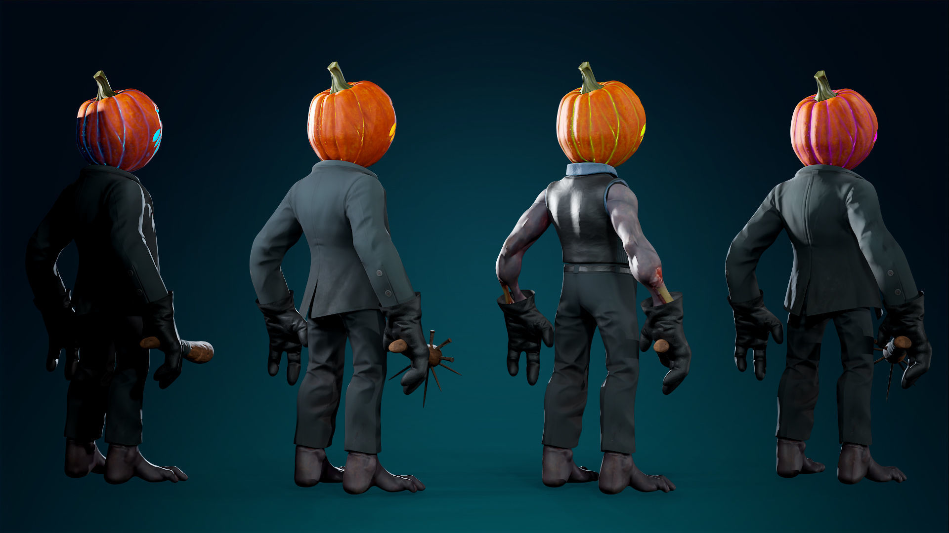 Pumpkin Costume - Rigged - Animated - Game Ready Low-poly 3D model_26