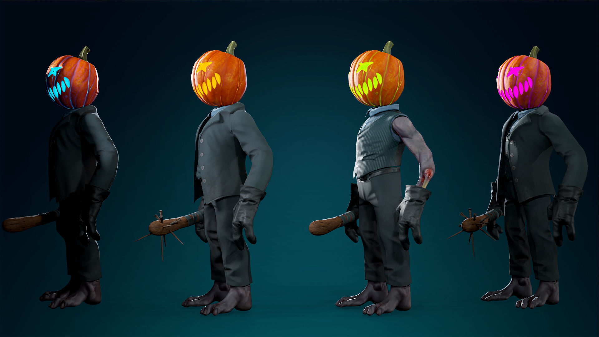 Pumpkin Costume - Rigged - Animated - Game Ready Low-poly 3D model_40