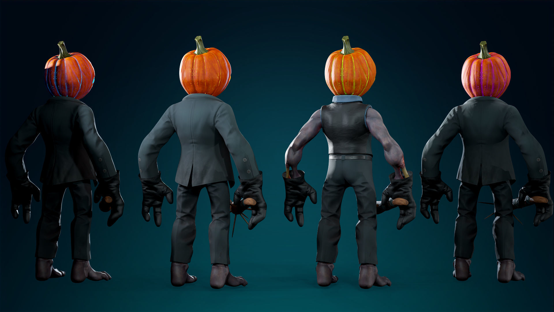 Pumpkin Costume - Rigged - Animated - Game Ready Low-poly 3D model_28