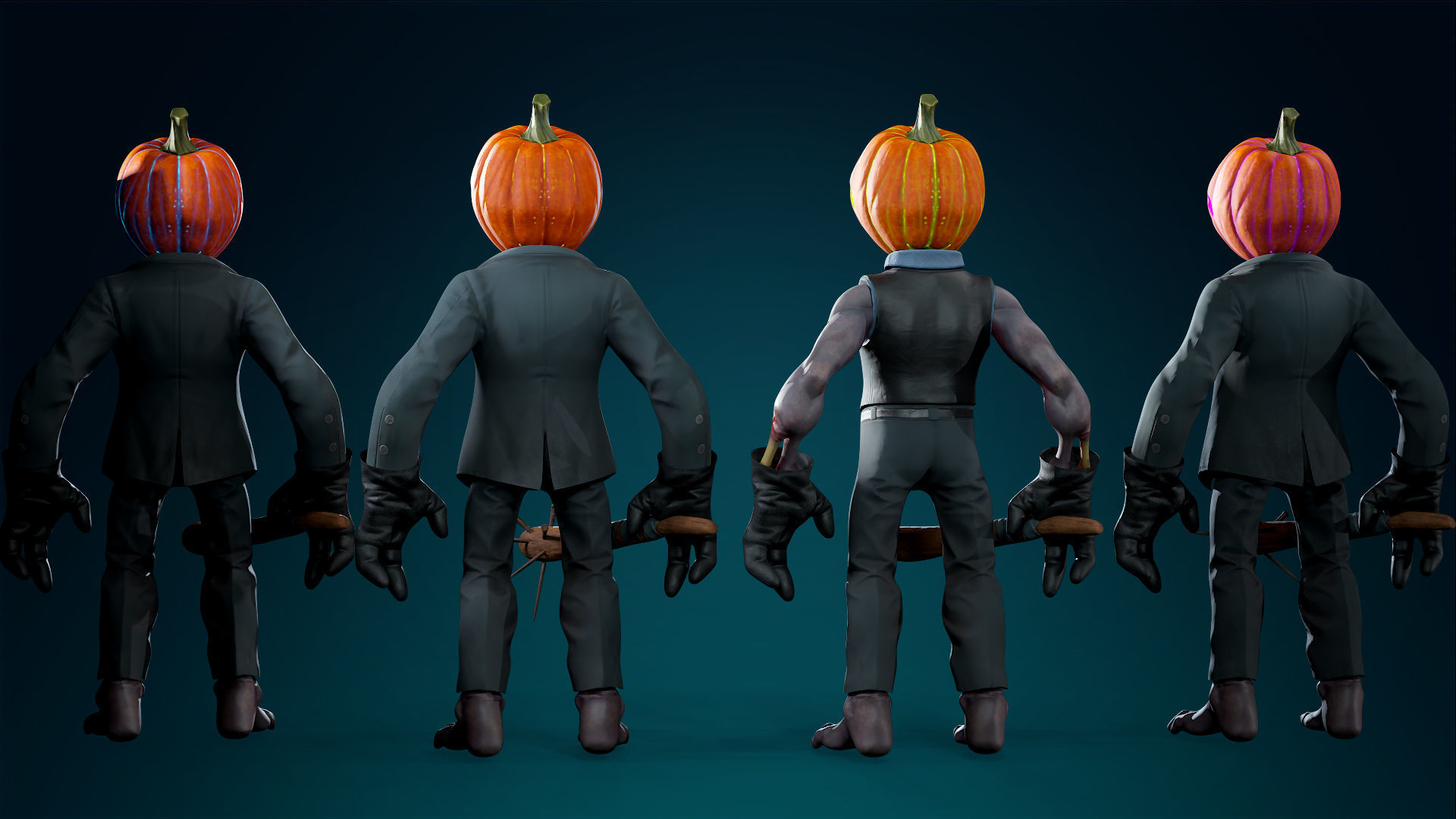 Pumpkin Costume - Rigged - Animated - Game Ready Low-poly 3D model_31