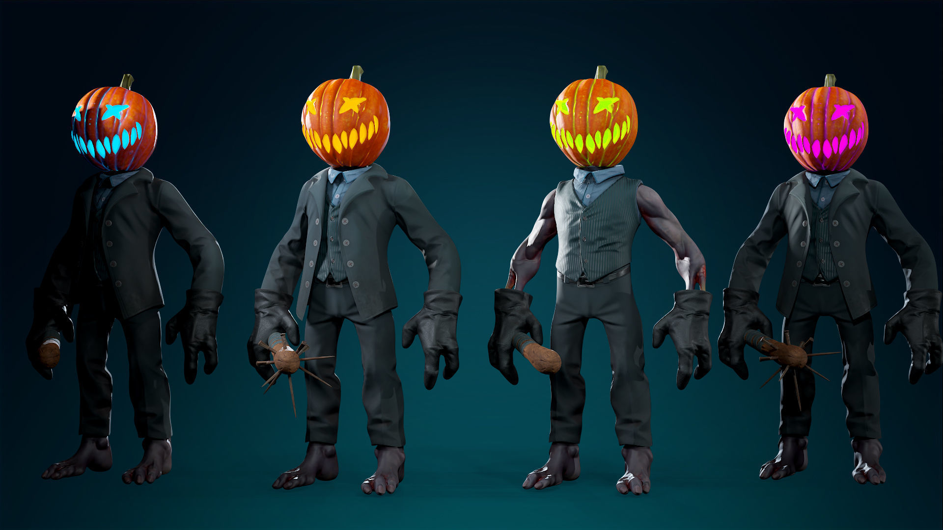 Pumpkin Costume - Rigged - Animated - Game Ready Low-poly 3D model_44