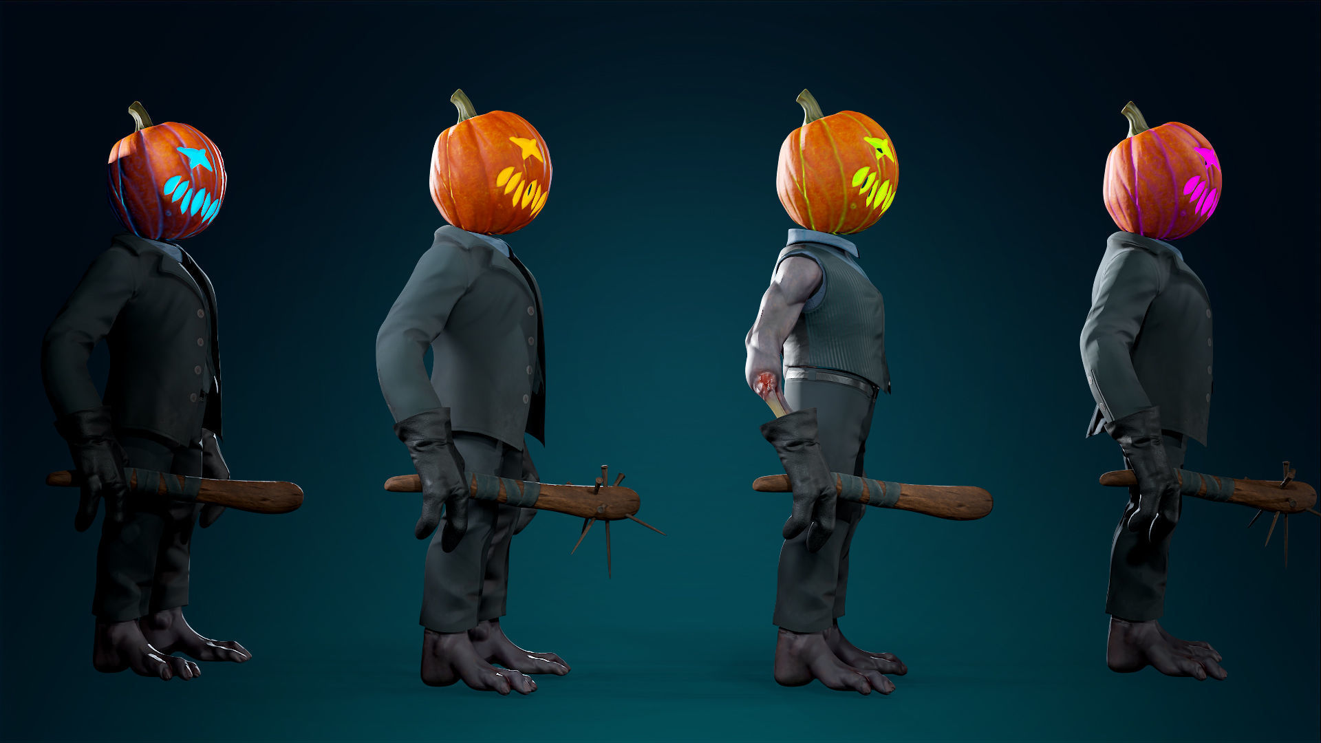 Pumpkin Costume - Rigged - Animated - Game Ready Low-poly 3D model_21