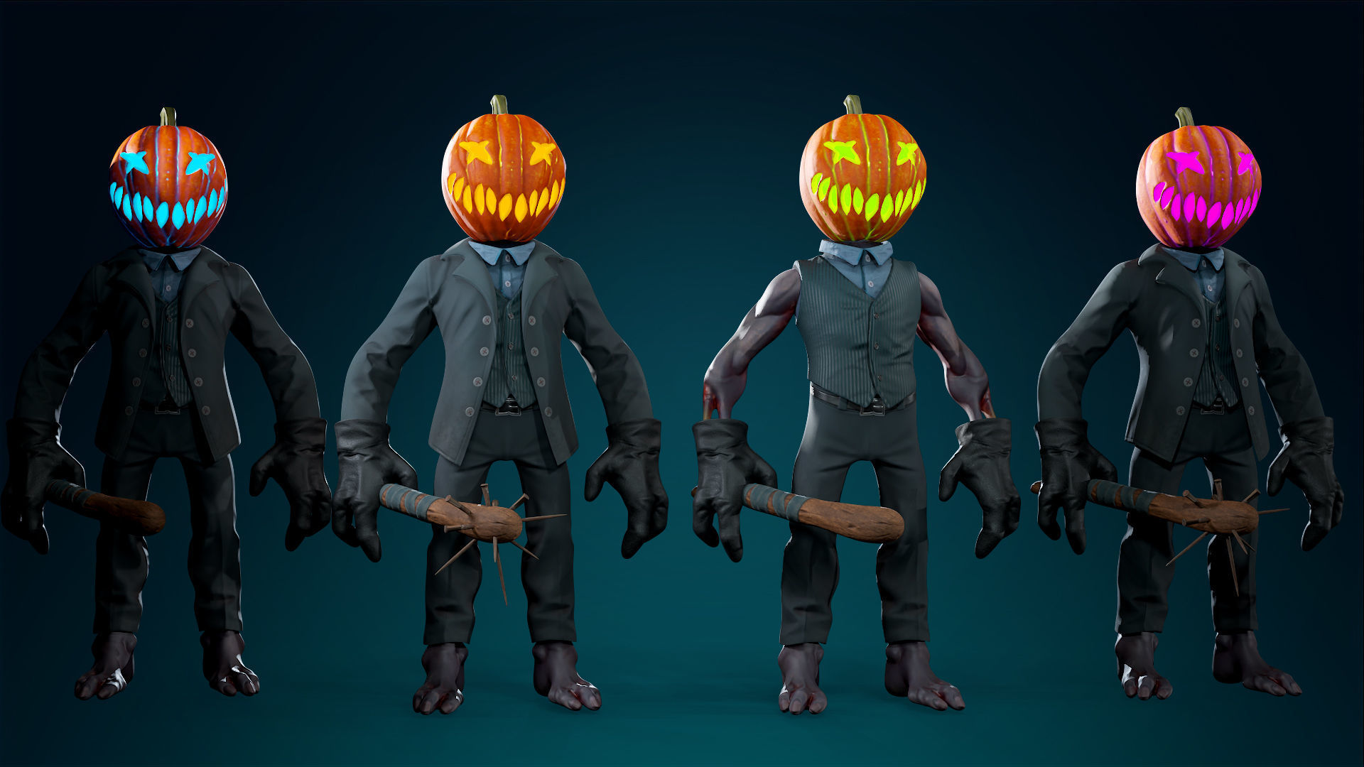 Pumpkin Costume - Rigged - Animated - Game Ready Low-poly 3D model_15