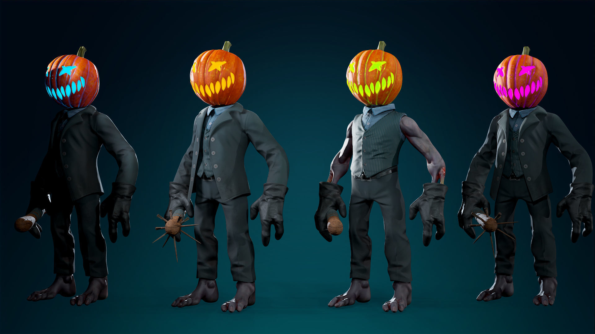 Pumpkin Costume - Rigged - Animated - Game Ready Low-poly 3D model_43