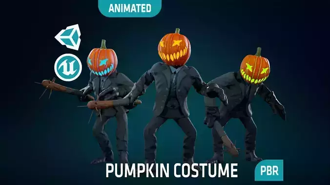 Pumpkin Costume - Rigged - Animated - Game Ready Low-poly 3D model