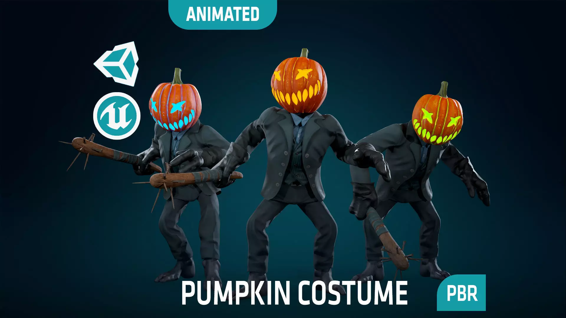 Pumpkin Costume - Rigged - Animated - Game Ready Low-poly 3D model_0