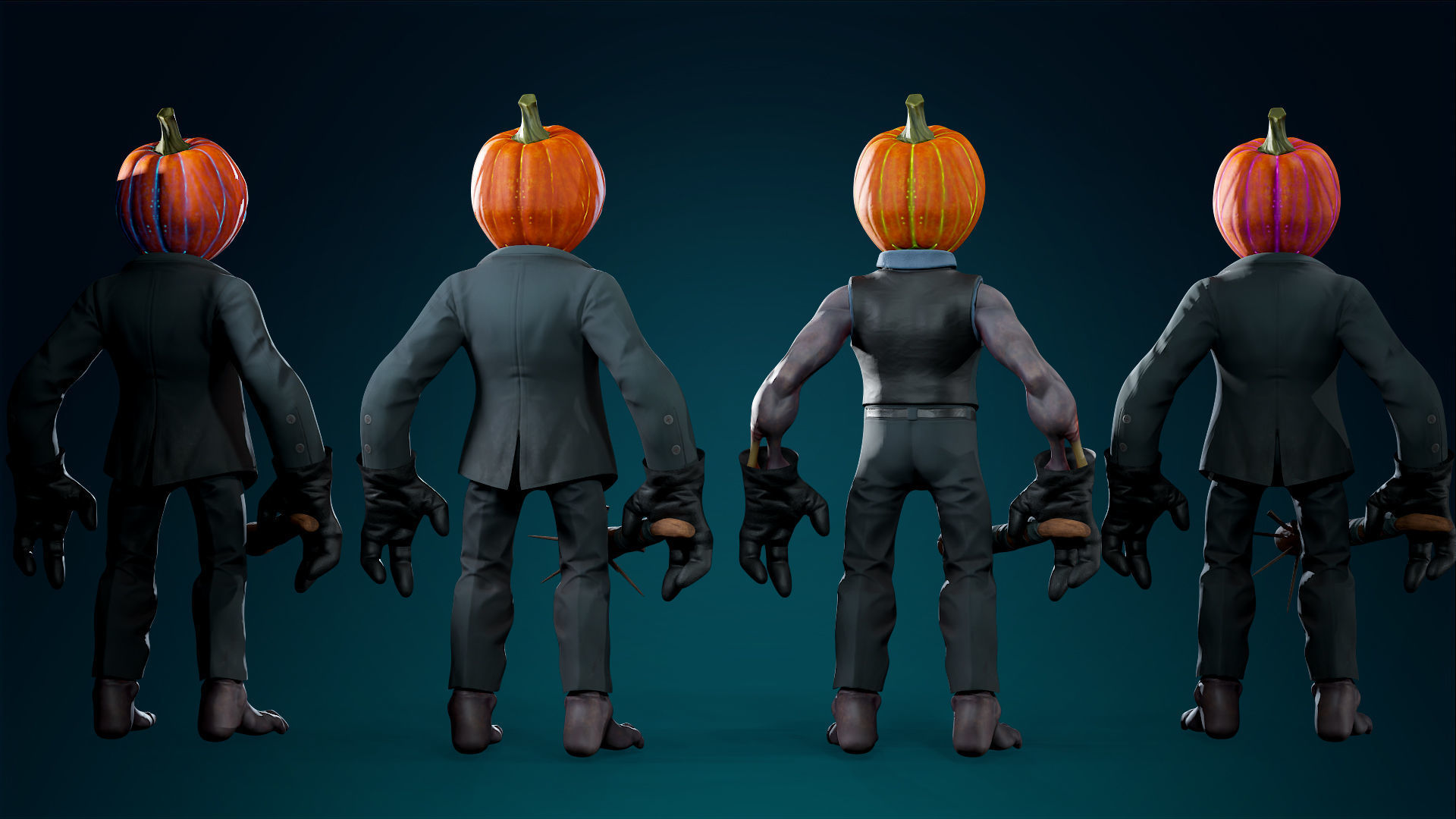 Pumpkin Costume - Rigged - Animated - Game Ready Low-poly 3D model_29