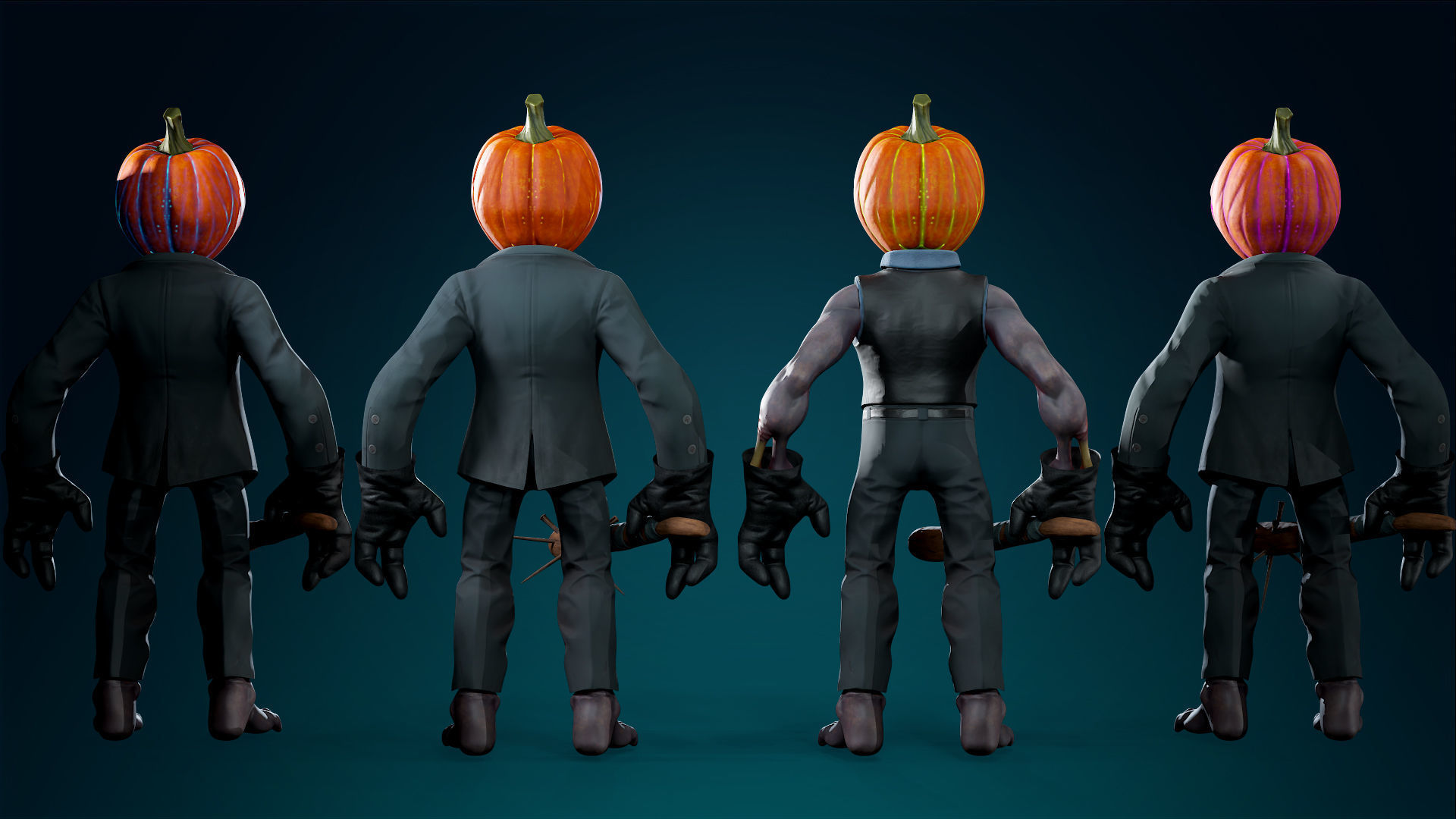 Pumpkin Costume - Rigged - Animated - Game Ready Low-poly 3D model_30