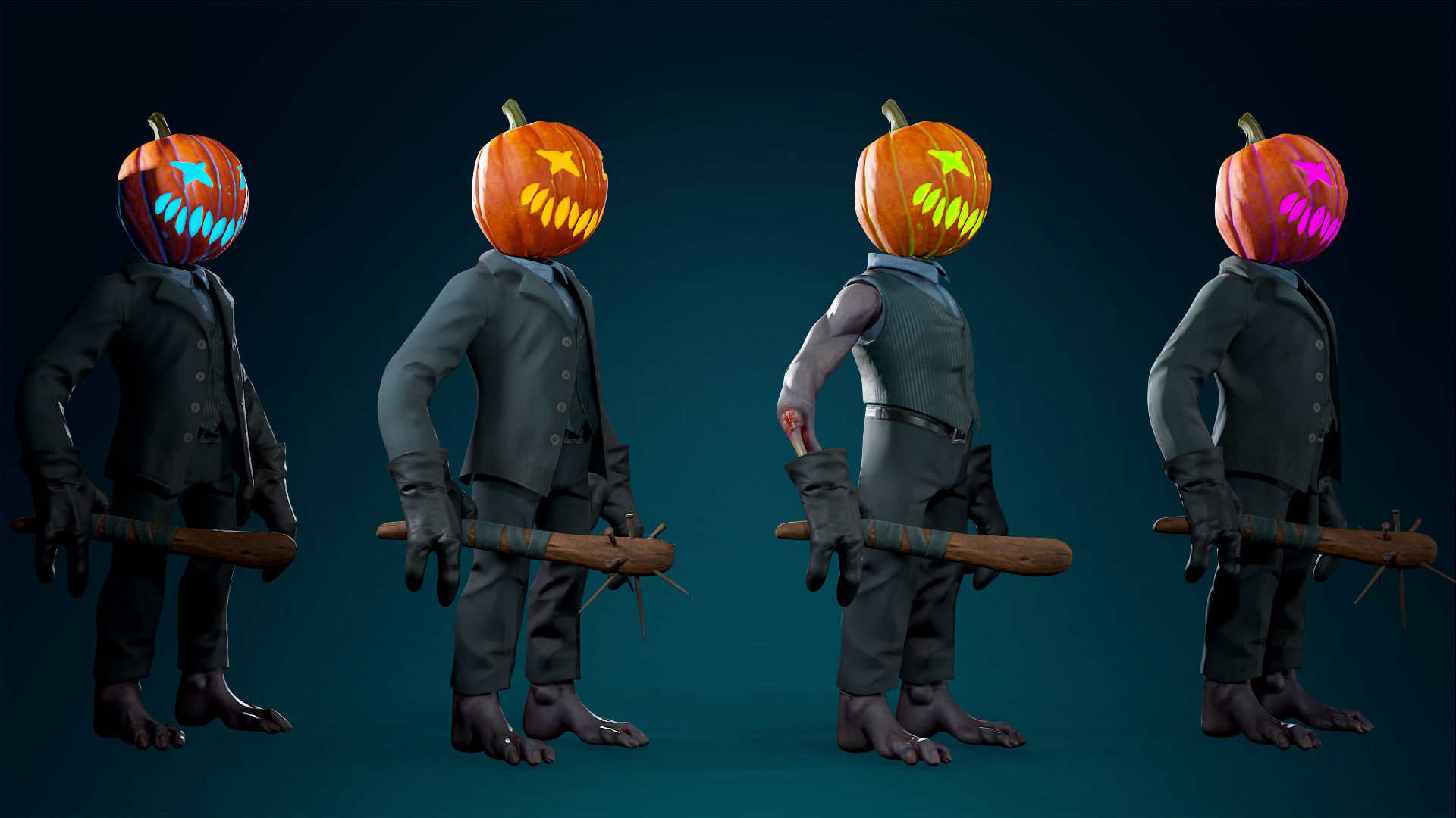 Pumpkin Costume - Rigged - Animated - Game Ready Low-poly 3D model_19