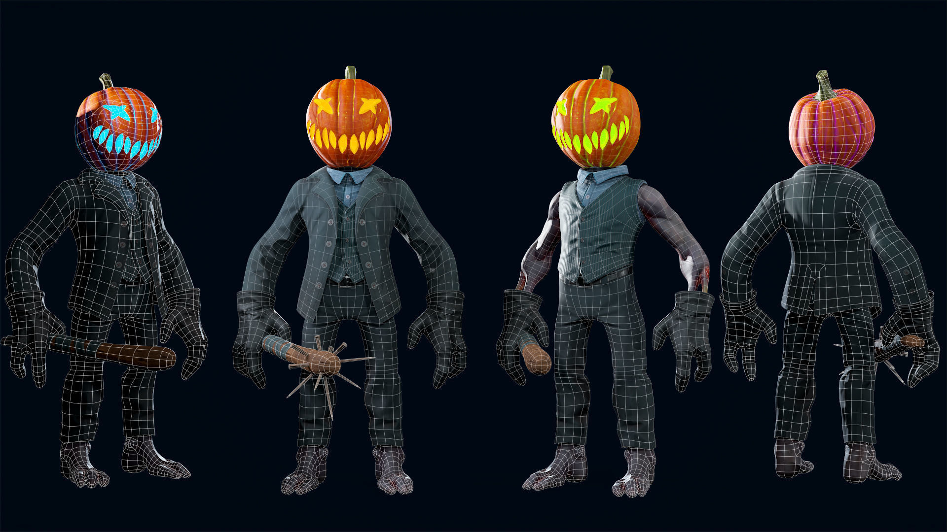 Pumpkin Costume - Rigged - Animated - Game Ready Low-poly 3D model_4