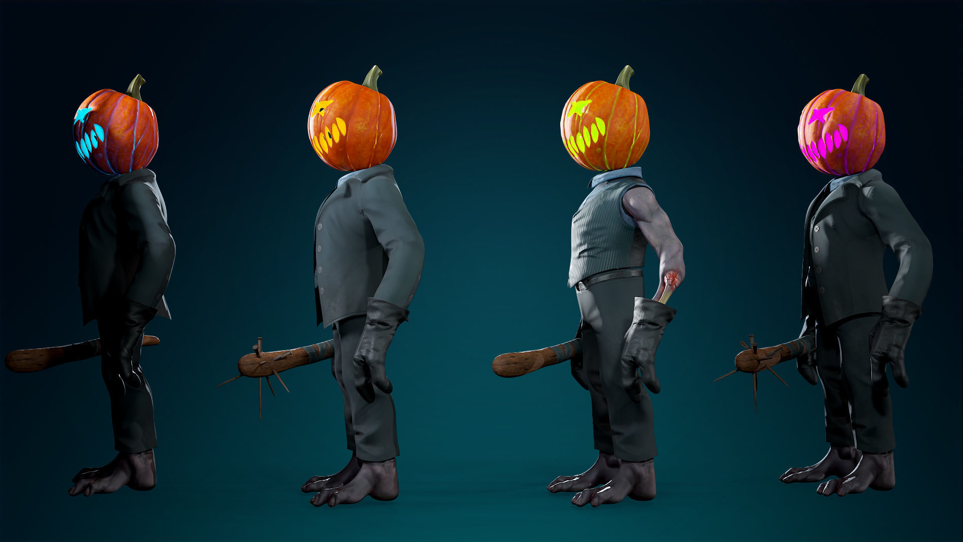 Pumpkin Costume - Rigged - Animated - Game Ready Low-poly 3D model_39