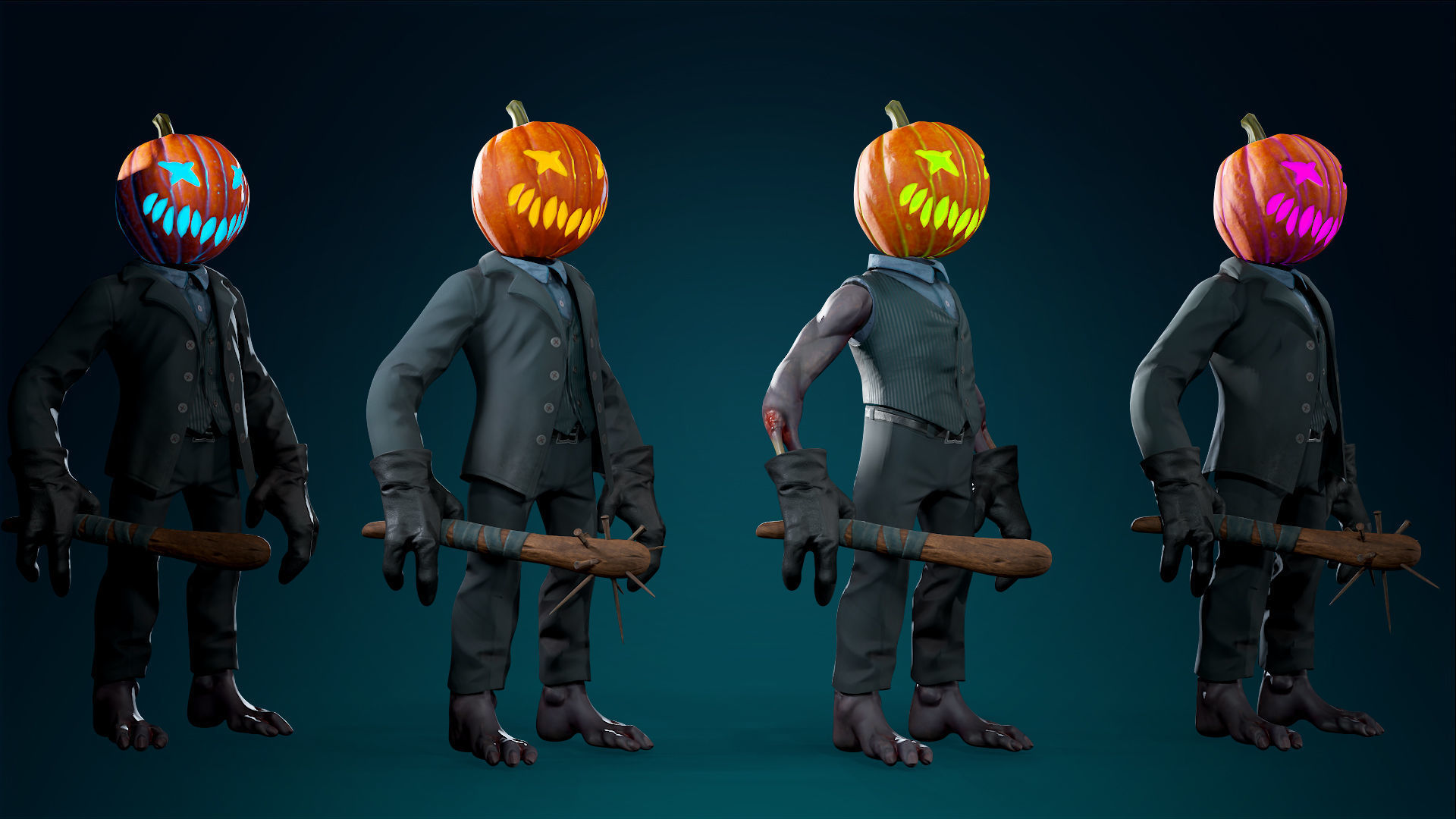 Pumpkin Costume - Rigged - Animated - Game Ready Low-poly 3D model_18